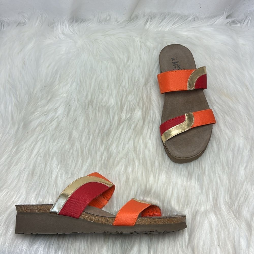 Naot Frankie‎ Red/Orange/Gold Wedge Slide Sandals Sz 38/US 7